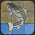 All natural stone mosaic leaping fish.
